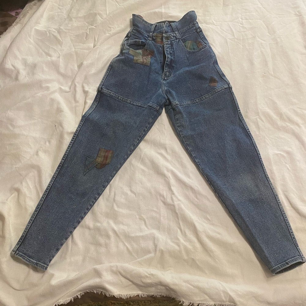 CORNICHE JEANS 1980s - Straight Leg Vintage Made in Hong Kong with patches rare